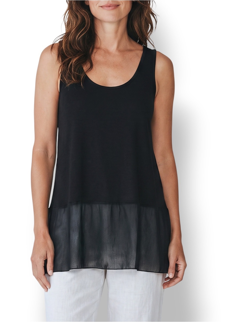 4/$20 Black Sleeveless Tunic Tank Top Sheer Hem Women’s Small